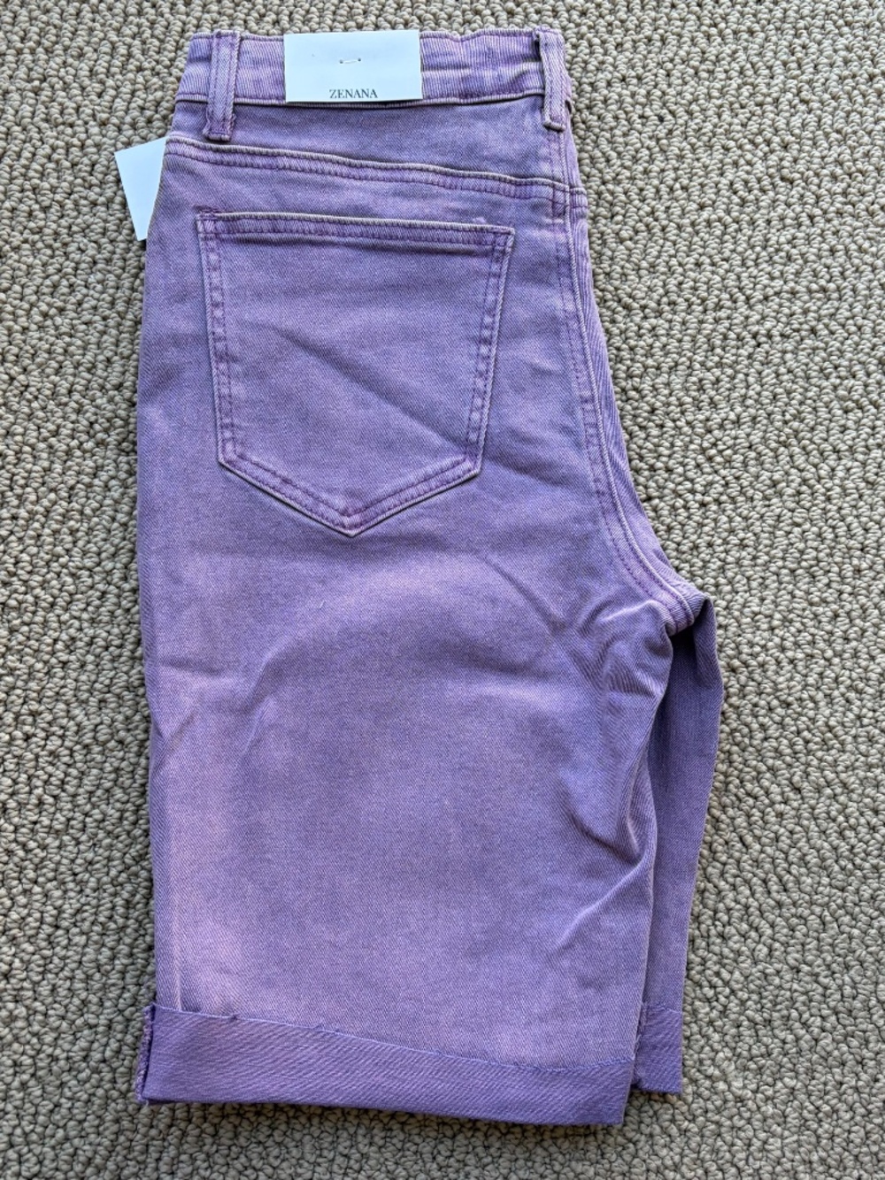 New Zenana Purple Distressed Bermuda Shorts Cuffed Mineral Wash Stretchy Comfy - Picture 4 of 4